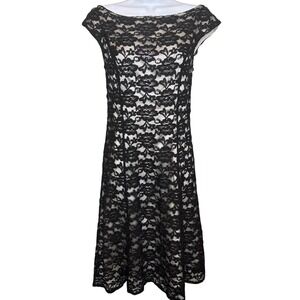 Delaru Womens Black Floral Lace Sequin Cocktail Dress Sz 10 Luxe Party Elegant